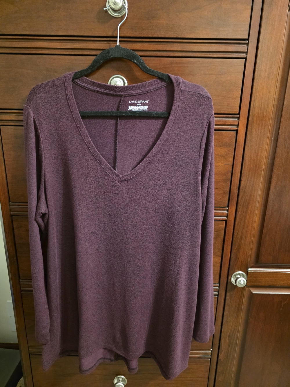 Lane Bryant Deep Plum V-Neck Long Sleeve Top
